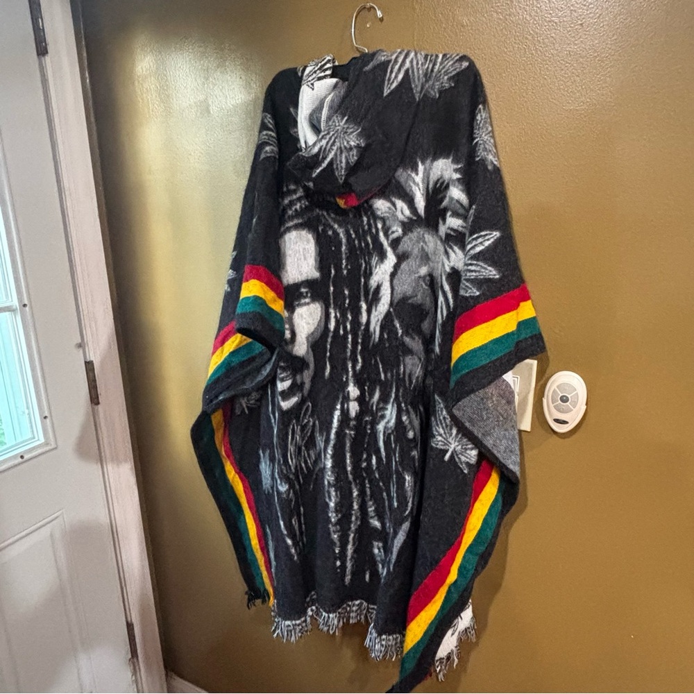 Unbranded Bob Marley/lion adult size alpaca hooded poncho, one size, unisex